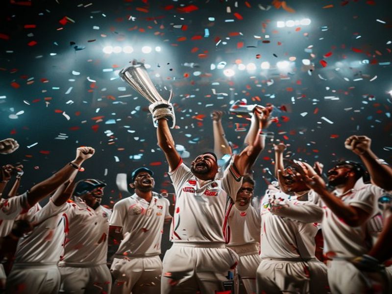 Bangladesh cricket team celebrating their historic Test series sweep victory against Pakistan in Sylhet.